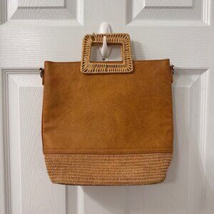 Anthropologie Newport Tote Bag Faux Leather Medium Size Boho Wicker Cottagecore